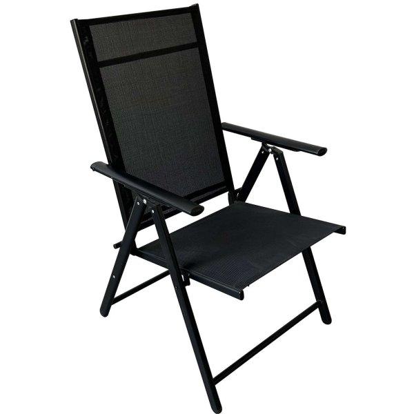 Fém kerti szék, összecsukható, állítható háttámlával, alumíniumból,
65x55x104cm, fekete