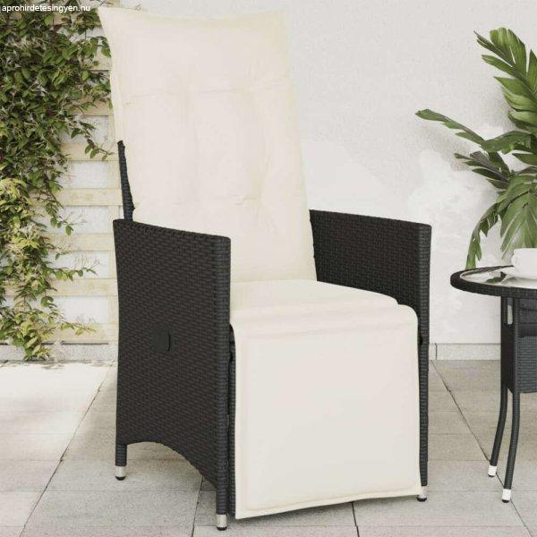 fekete polyrattan dönthető kerti szék párnával