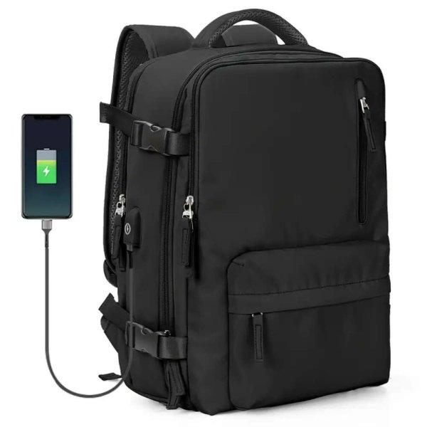 Quasar & Co. ® hátizsák, multifunkcionális, vízálló, cipőrekesszel,
kocsi függesztő rendszerrel, USB, textil, 43x30x20 cm, fekete