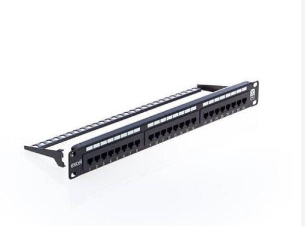 Excel 100-304 UTP 24 portos patch panel, cat6, 1U, fekete