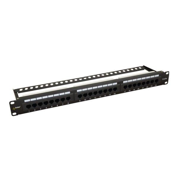 Pulsar RP-U24H5 19" patch panel, 24 port, cat5e, árnyékolatlan,
tehermentesítővel, 180 fokos modulok
