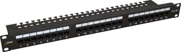 Pulsar RP-U24V5 19" patch panel, 24 port, cat5e, árnyékolatlan,
tehermentesítővel, 90 fokos modulok