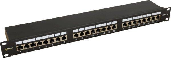 Pulsar RP-F24V5 19" patch panel, 24 port, cat5e, árnyékolt,
tehermentesítővel, 90 fokos modulok