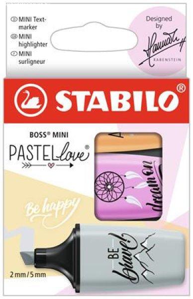 Szövegkiemelő készlet, STABILO, "Boss Mini Pastellove", 3
különböző szín