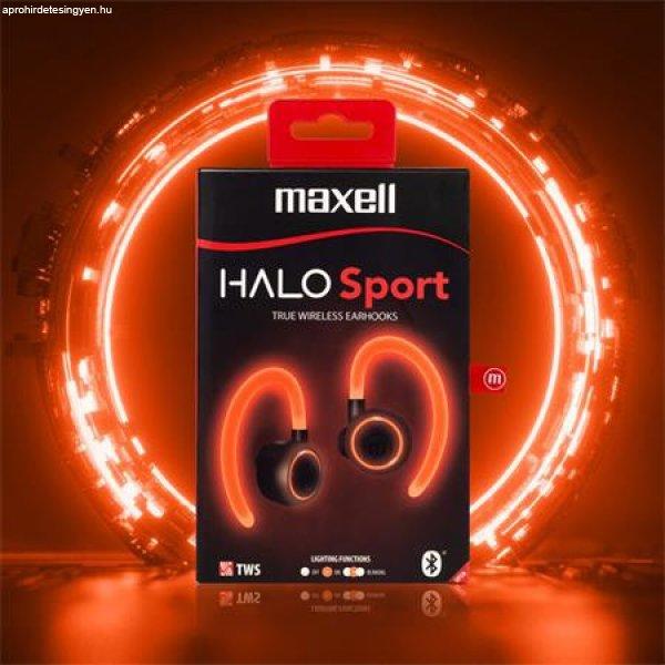 Fülhallgató, vezeték nélküli, Bluetooth, mikrofonnal, LED-es fülhallgató,
MAXELL "Halo Sport", fekete