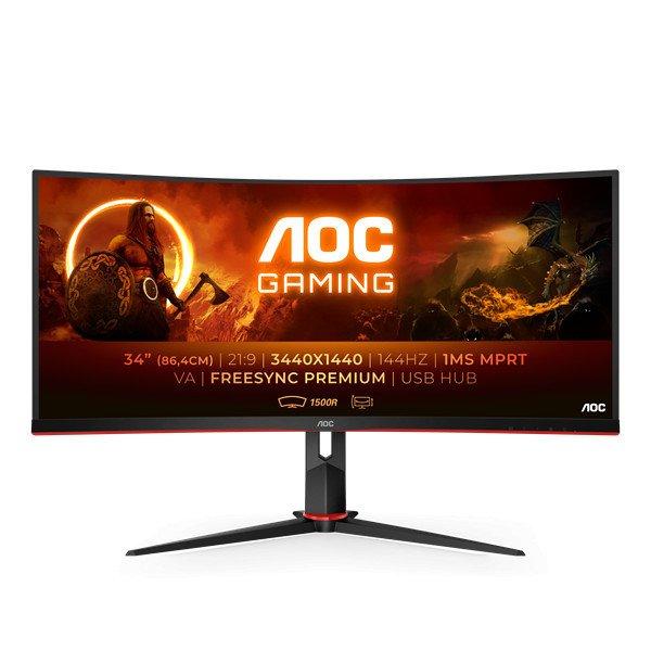 AOC Ívelt Gaming 144Hz VA monitor 34" CU34G2X/BK, 3440x1440, 21:9,
300cd/m2, 1ms, 2xHDMI/2xDisplayPort/4xUSB