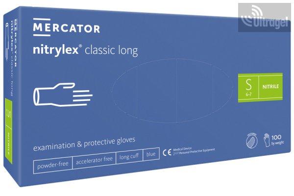 Mercator nitrylex® classic long - PÚDERMENTES NITRIL vizsgálókesztyű
hosszabb szárral