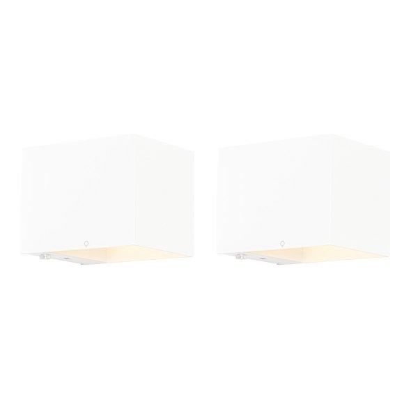 Set van 2 wandlampen wit incl. LED en touch dimmer oplaadbaar - Joris