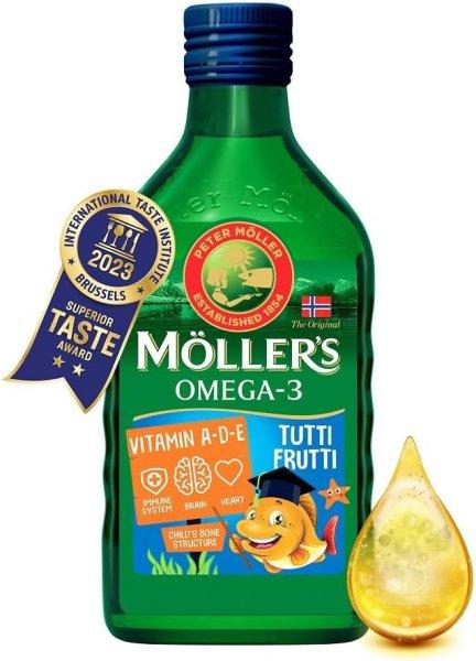 Möllers omega-3 halolaj étrend-kiegészítő a, d és e-vitaminnal,
tutti-frutti ízesítéssel 250 ml
