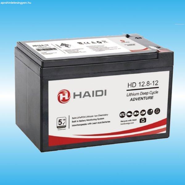 Haidi 12.8V 12Ah LiFePo4 zárt, gondozásmentes akkumulátor T2