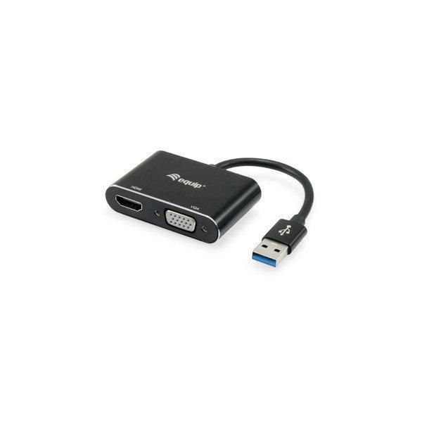 Equip Átalakító Kábel - 133386 (USB3.0 - VGA+HDMI, apa/anya, 1920x1080/60Hz,
fekete)