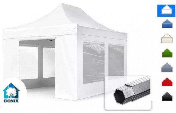 PROFI ALUMÍNIUM  Pop-up összecsukható pavilon, rendezvénysátor
ollómechanikával, panorámaablakkal 3x4,5 m ponyva PVC 4db oldalfallal