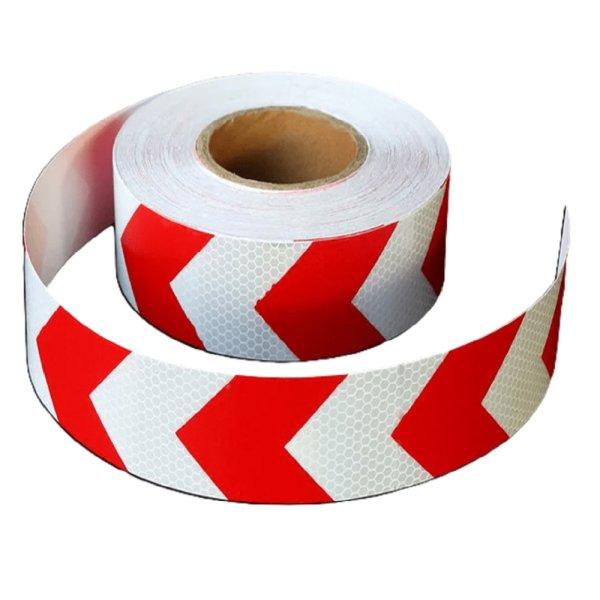 PVC fehér és piros öntapadós fényvisszaverő
biztonsági szalag - 50mm x 5m (THM)