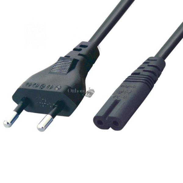 Home N 11/VDE hálózati csatlakozókábel, 1,5 m, H03VVH2-F 2x0,5 mm2,
max.500W, fekete