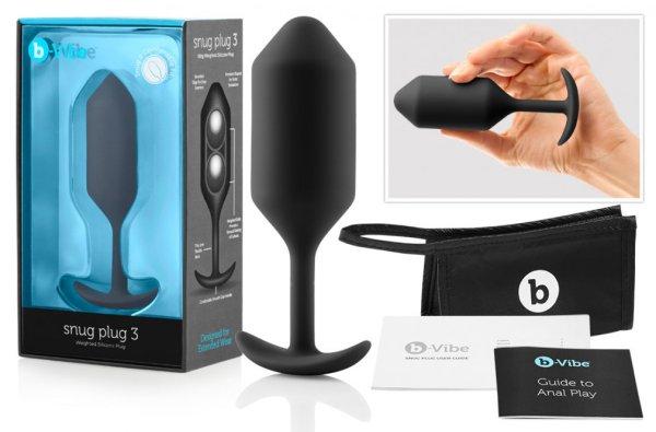 b-vibe Snug Plug 3 - dupla golyós anál dildó (180g) - fekete