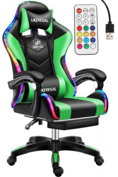 Likeregal 920 LED masszázs gamer szék lábtartóval zöld