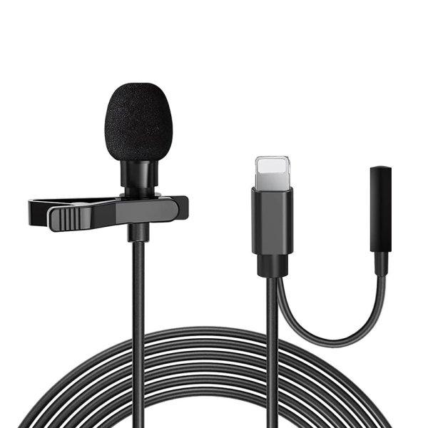 Csiptethető mikrofon 3.5mm jack aljzat / iPhone 8pin csatlakozóval, fém
gallércsipesszel, fekete, Techsuit WL1
