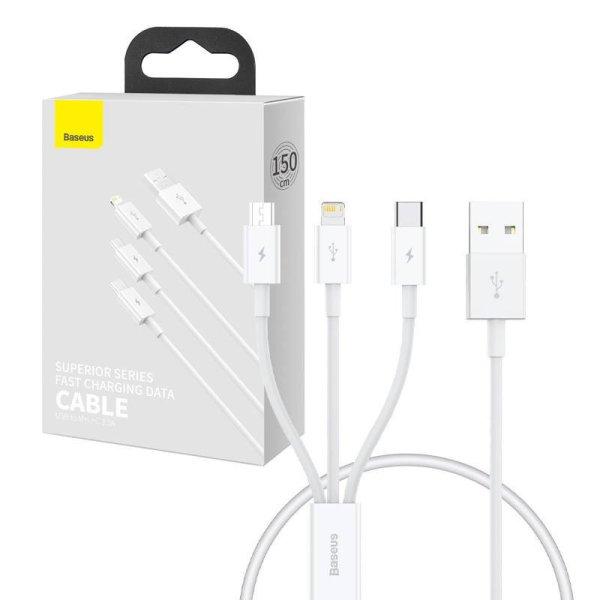 Baseus Superior Data USB-MLC 3,5A 0,5M (fehér) gyorstöltő kábel