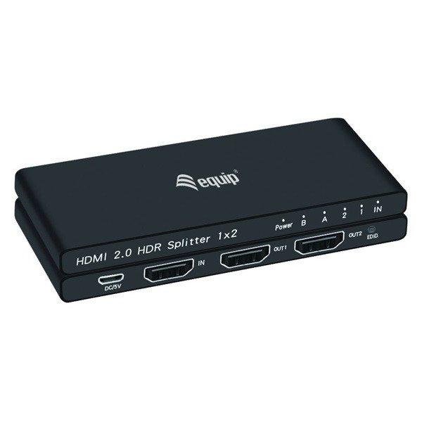 Equip HDMI Video-Splitter - 332716 (2 port, HDMI2.0, 3D, 4K/60Hz, HDR/HDCP
Ready, fekete)