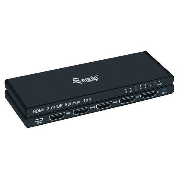 Equip HDMI Video-Splitter - 332717 (4 port, HDMI2.0, 3D, 4K/60Hz, HDR/HDCP
Ready, fekete)