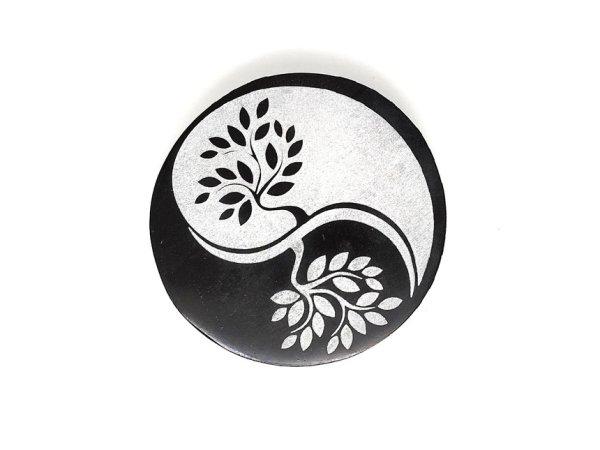 Szelenit korong yin yang életfa fekete 7-8cm