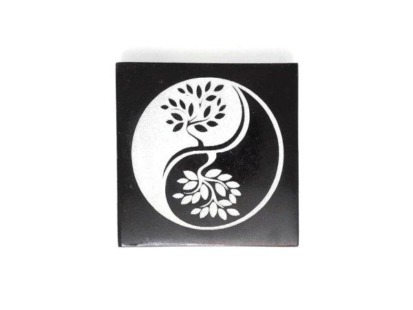 Szelenit négyzet yin yang életfa fekete 7-8cm
