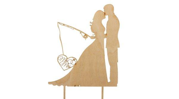 Natúr horgász Mr&Mrs esküvői tortadísz felirat