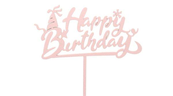 Rózsaszín vidám Happy Birthday sziluett tortadísz