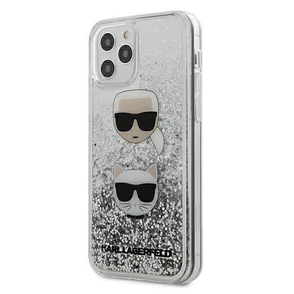 Karl Lagerfeld KLHCP12MKCGLSL iPhone 12/12 Pro 6,1" ezüst folyékony
csillogó kristályos Karl&Choupette keménytok