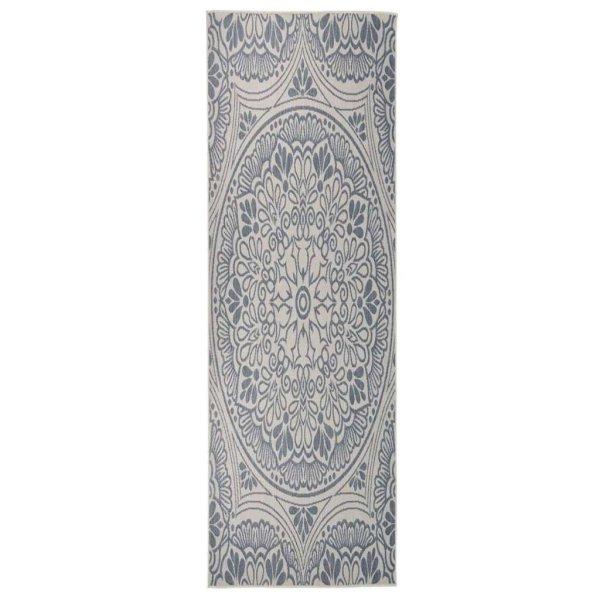 vidaXL kék mintás lapos szövésű kültéri szőnyeg 80 x 250 cm