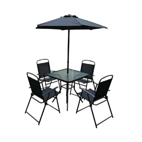 Fekete kerti bútor szett ernyővel