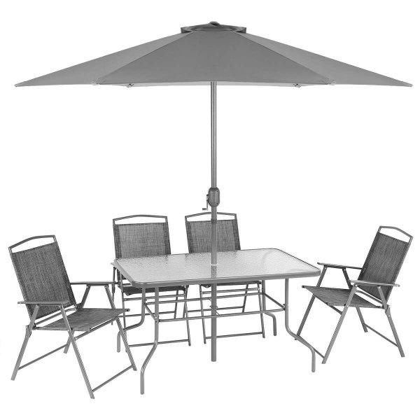 S.Garden Kerti bútor szett asztal + 4 szék napernyővel #szürke