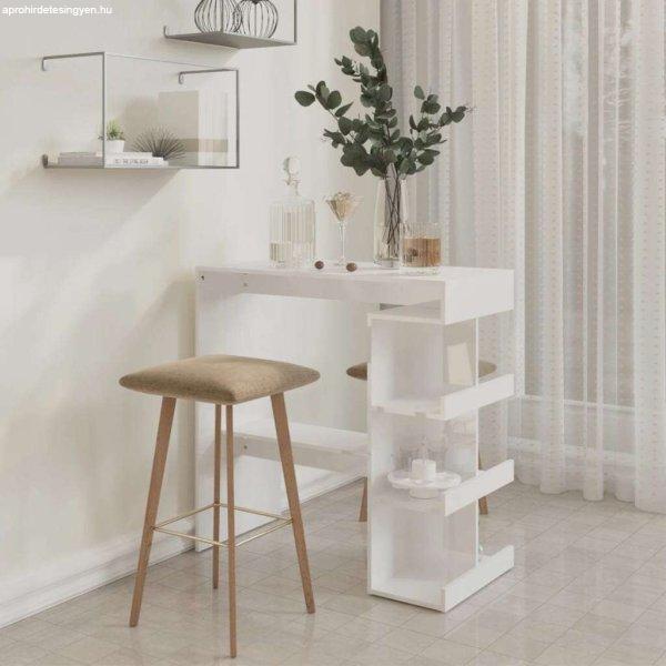 Magasfényű fehér bárasztal tárolópolccal 100 x 50 x 101,5 cm