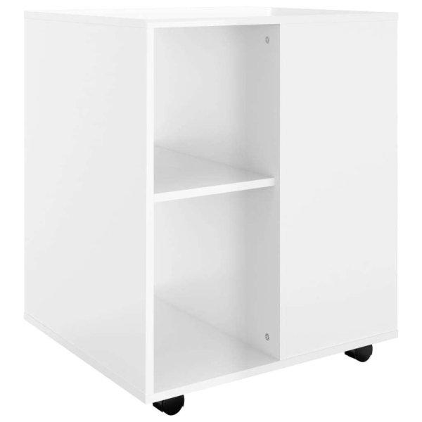 Magasfényű fehér forgácslap kerekes szekrény 60 x 53 x 72 cm