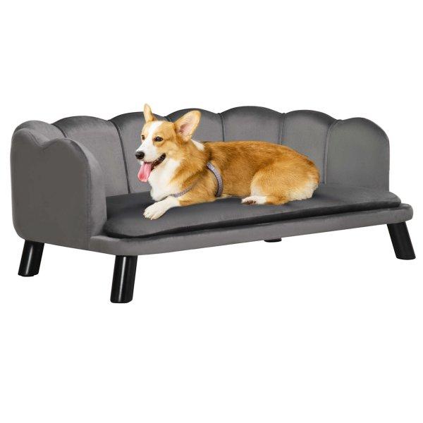 Párnázott kanapé kutyáknak PawHut, Fa/poliészter, Terhelhetőség 32 kg,
98,5x60,5x35,5 cm, Sötétszürke