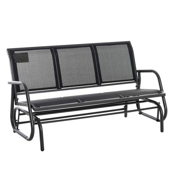 Kerti hintapad, napfényes, fém/hálós, 3 üléses, 151 x 75 x 85 cm, fekete