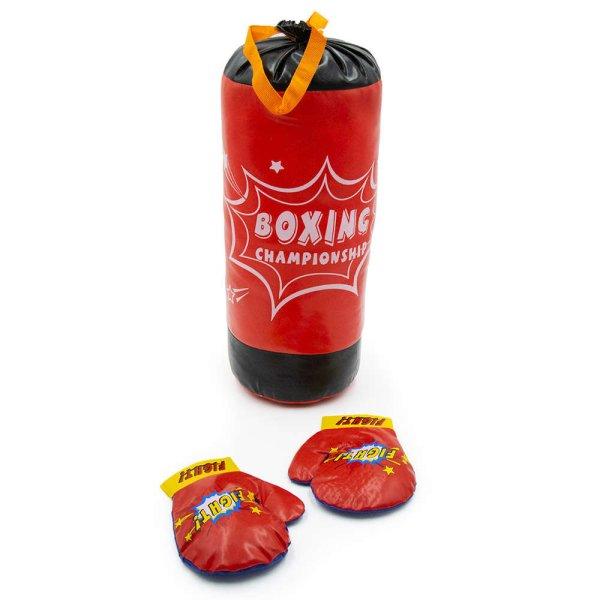 Felakasztható boxzsák boxkesztűvel gyerekeknek - piros - 50x21x21 cm (BBJ)