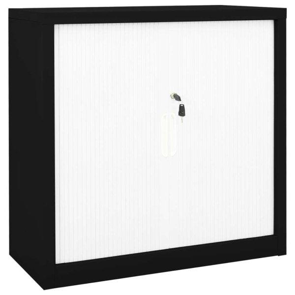 Fekete-fehér acél tolóajtós szekrény 90 x 40 x 90 cm