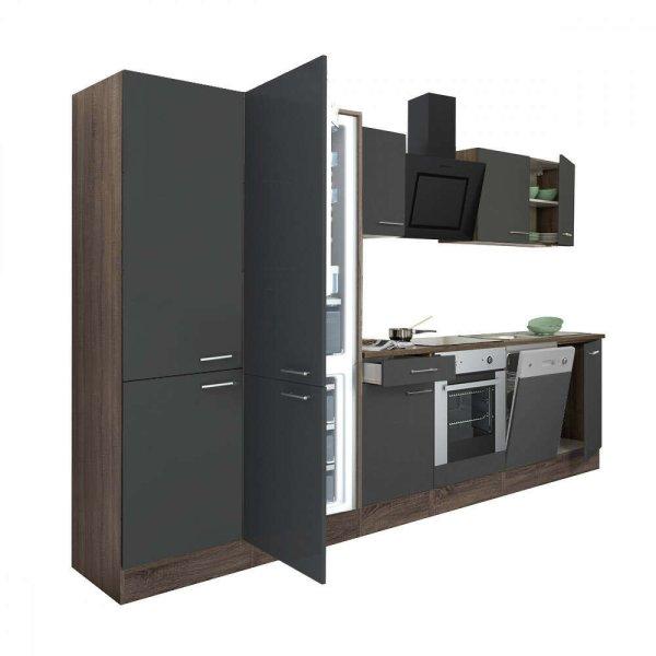 Yorki 340 konyhablokk yorki tölgy korpusz,selyemfényű antracit front alsó
sütős elemmel polcos szekrénnyel és alulfagyasztós hűtős szekrénnyel