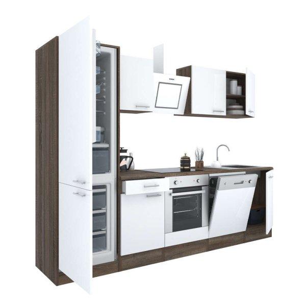 Yorki 280 konyhablokk yorki tölgy korpusz,selyemfényű fehér front alsó
sütős elemmel alulfagyasztós hűtős szekrénnyel