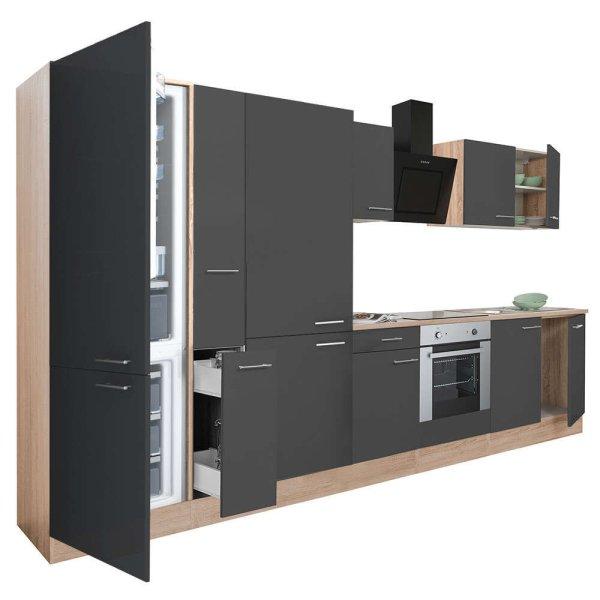 Yorki 360 konyhablokk sonoma tölgy korpusz,selyemfényű antracit front alsó
sütős elemmel polcos szekrénnyel és alulfagyasztós hűtős szekrénnyel
