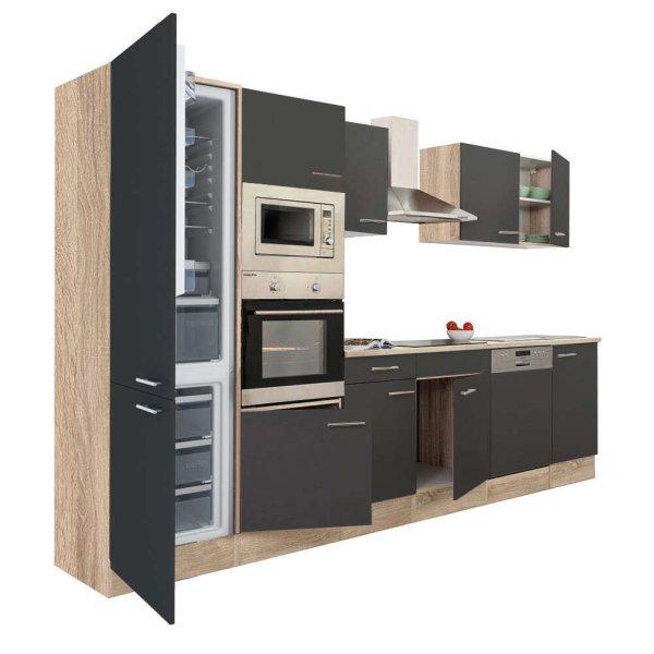 Yorki 340 konyhablokk sonoma tölgy korpusz,selyemfényű antracit fronttal
alulfagyasztós hűtős szekrénnyel