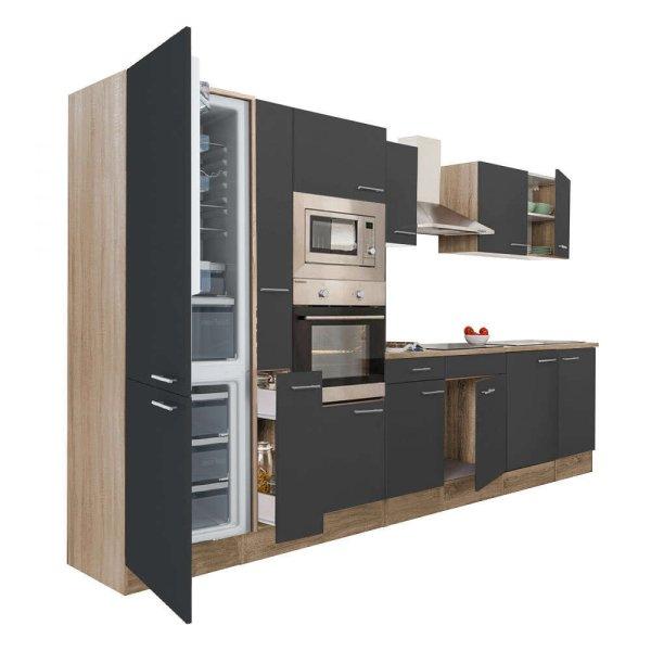 Yorki 360 konyhablokk sonoma tölgy korpusz,selyemfényű antracit fronttal
alulfagyasztós hűtős szekrénnyel