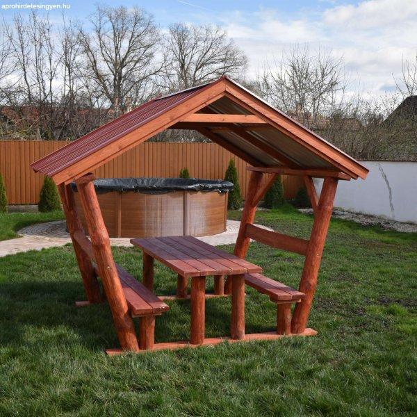 Rönkfa bútor kerti kiülő lemez tetővel 3m