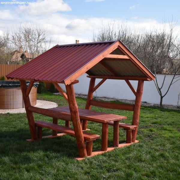 Rönkfa bútor kerti kiülő lemez tetővel 2m