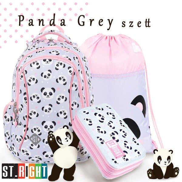 St. Right Pandás iskolatáska, hátizsák SZETT - Panda Grey