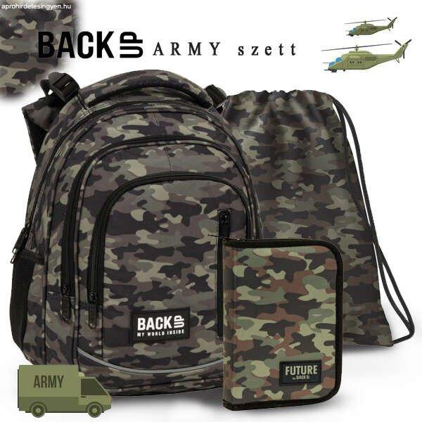 BackUp terepmintás iskolatáska hátizsák Premium SZETT - Army