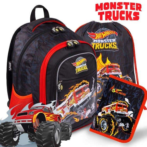 Hot Wheels iskolatáska, hátizsák SZETT - Monster Trucks