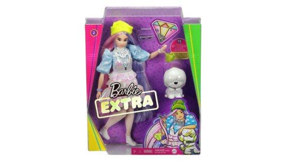 Barbie EXTRA Baba fehér kutyussal , felhős blúzban