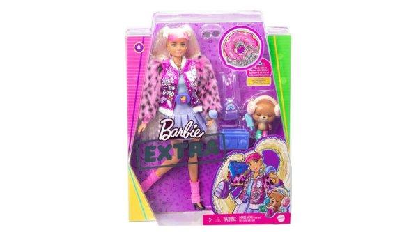 Barbie EXTRA Baba pink szőrmés  dzsekiben görkorcsolyás mackóval